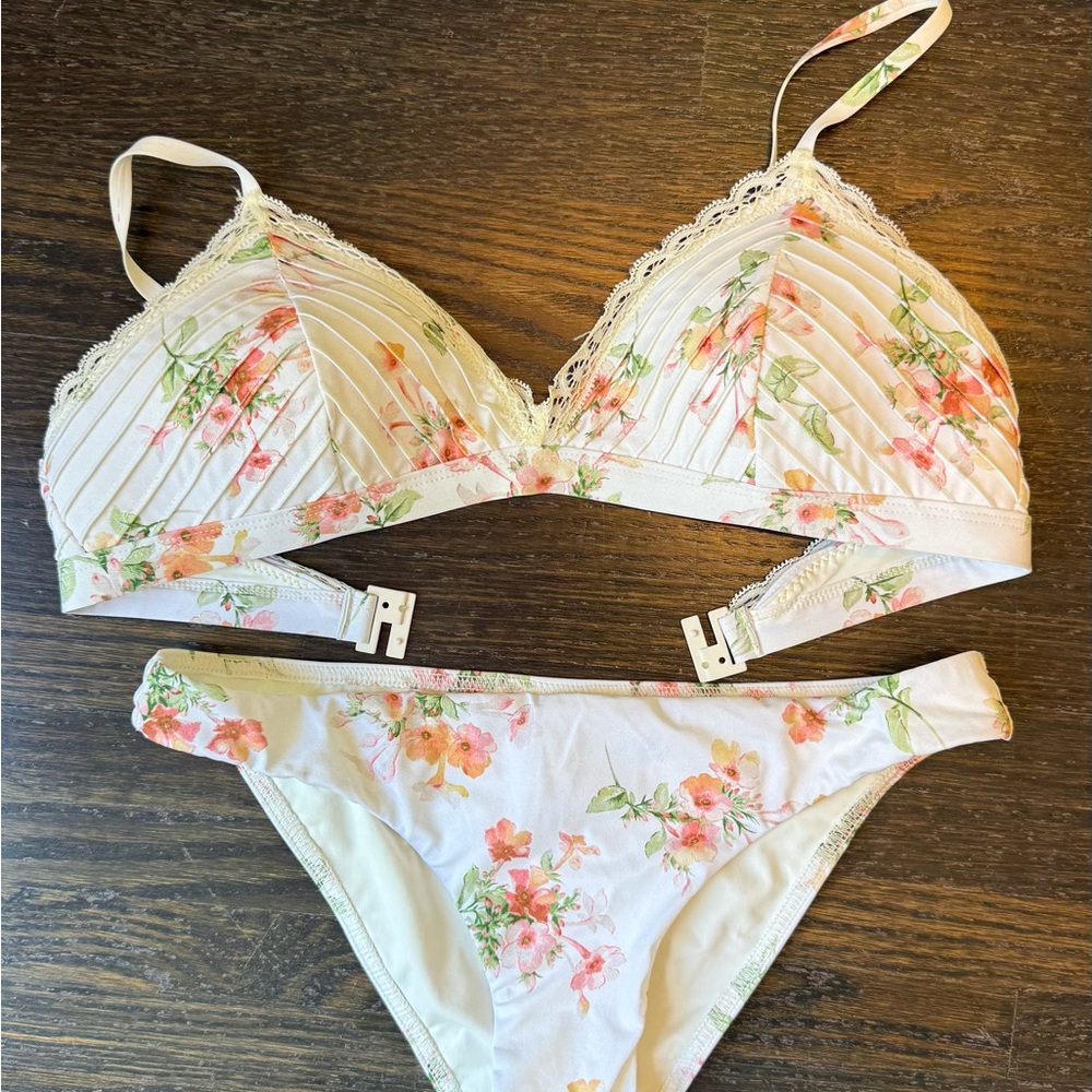 Heathers Pintuck Lace Bikini Swimsuit in Floating Bouquet ZIMMERMANN. NEW WT. 1
